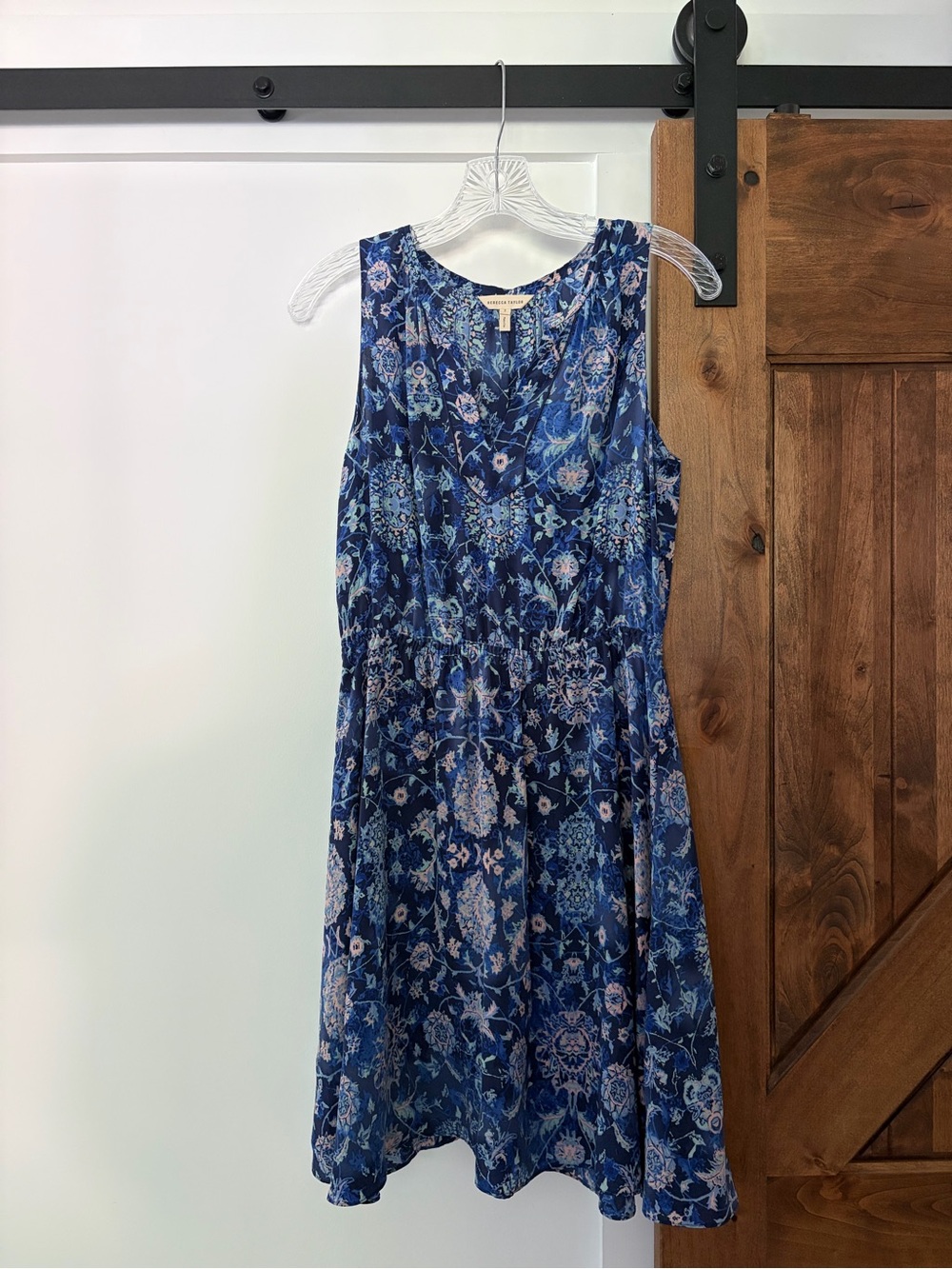 rebecca taylor blue patterned sleeveless dress